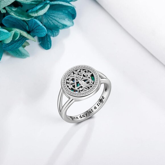 Sobriety Gifts for Women 925 Sterling Silver AA Ring Tree of Life Rings Alcoholi - Picture 3 of 7
